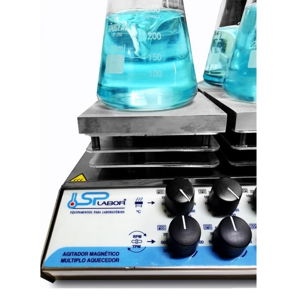 Agitador Magnético Multiposições em Aço Inox - Com Aquecimento - 6 Provas - Capacidade (Cada Frasco) até 1 Litro - Temperatura 36°C a 360°C - Velocidade 0 a 1600 RPM - Modelo SP-10206/A - SPLABOR - Imagem 5