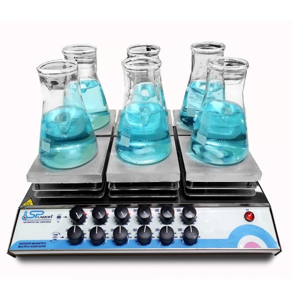 Agitador Magnético Multiposições em Aço Inox - Com Aquecimento - 6 Provas - Capacidade (Cada Frasco) até 1 Litro - Temperatura 36°C a 360°C - Velocidade 0 a 1600 RPM - Modelo SP-10206/A - SPLABOR - Imagem 2