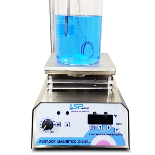 Agitador Magnético Digital em Aço Inox - Com Aquecimento - Capacidade 10 Litros - Velocidade 250 a 1600 RPM/TPM - Com Controle de Temperatura da Chapa e do Líquido - Modelo SP-164 - SPLABOR - Imagem 9