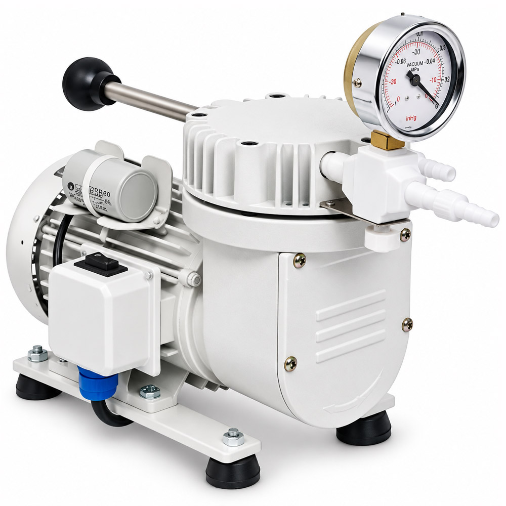 Bomba de Vacuo tipo Diafragma a Seco Bomba de Vácuo tipo Diafragma a Seco 1 estágio com Resistência Química – Vácuo Relativo 700 mm Hg / 27,5 pol Hg – Vazão 34 L/min / 1,2 c ft/min – Modelo 825T