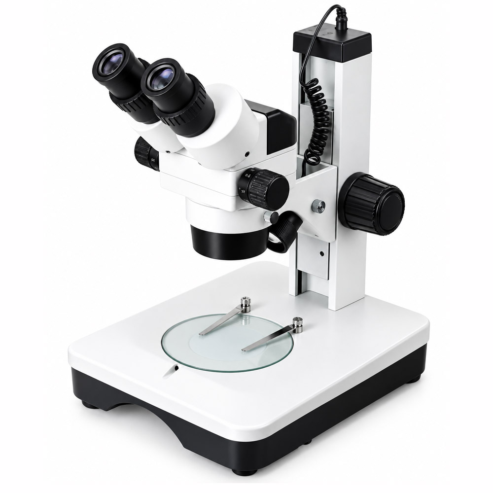 Estereomicroscopio Binocular 2 Estereomicroscópio Binocular com Oculares WF20x, Lente Auxiliar 2x e Iluminação em LED – Modelo ECZ-BLACK-BI-180-L-BI – BIOFOCUS