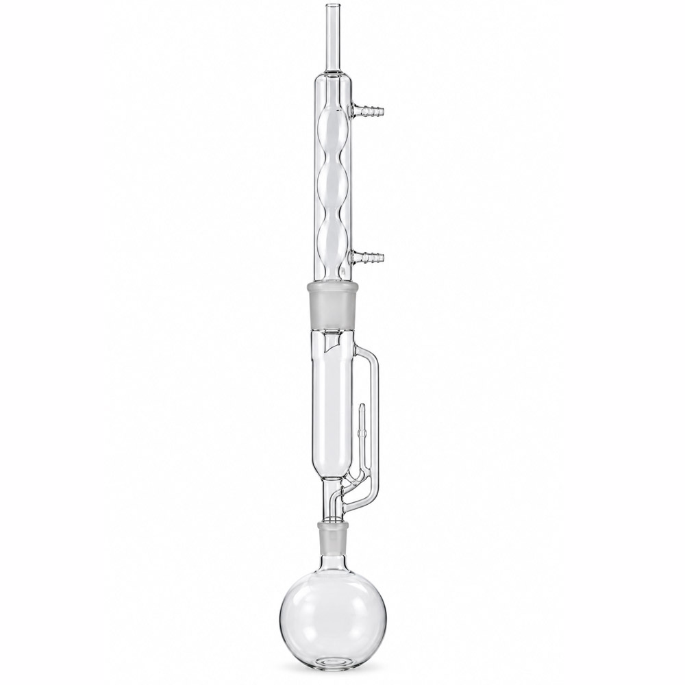 Extrator de Soxhlet Completo Corneta Condensador e Balao 1 Extrator de Soxhlet Completo - (Corneta, Condensador e Balão) - VIDROLABOR