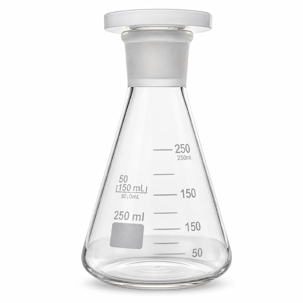 Frasco Erlenmeyer Boca Estreita com Rolha de Polietileno Frasco Erlenmeyer Boca Estreita com Rolha de Polietileno - Capacidade 250 mL - Modelo 162.250