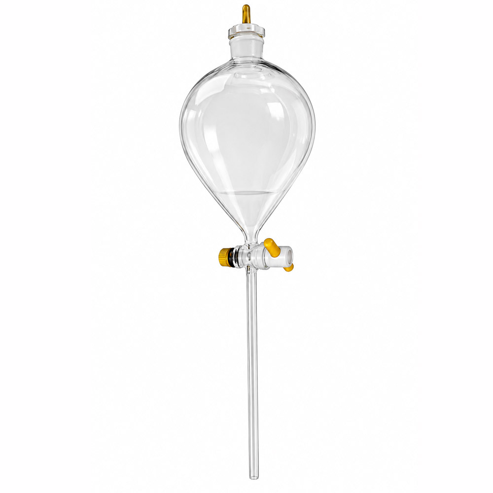 Funil Separacao Bola com Rolha de Poli e Torneira de PTFE 1 Funil Separação Bola com Rolha de Poli e Torneira de PTFE - VIDROLABOR