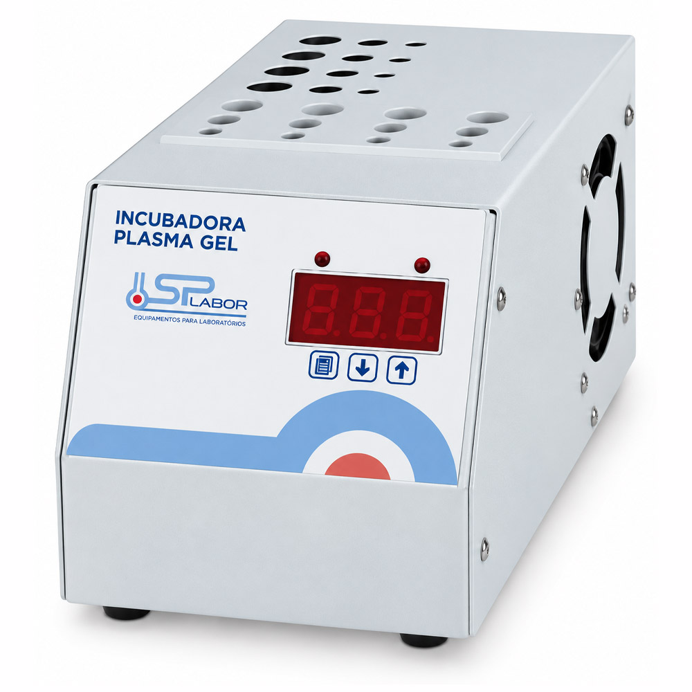 Incubadora Plasma Gel com Resfriamento SP IPGR 2 Incubadora Plasma Gel com Resfriamento - Temperatura de Trabalho 40°C até 100°C - Capacidade 12 Furos (4x1mL, 4x3mL, 4x5mL) - Modelo SP-IPGR