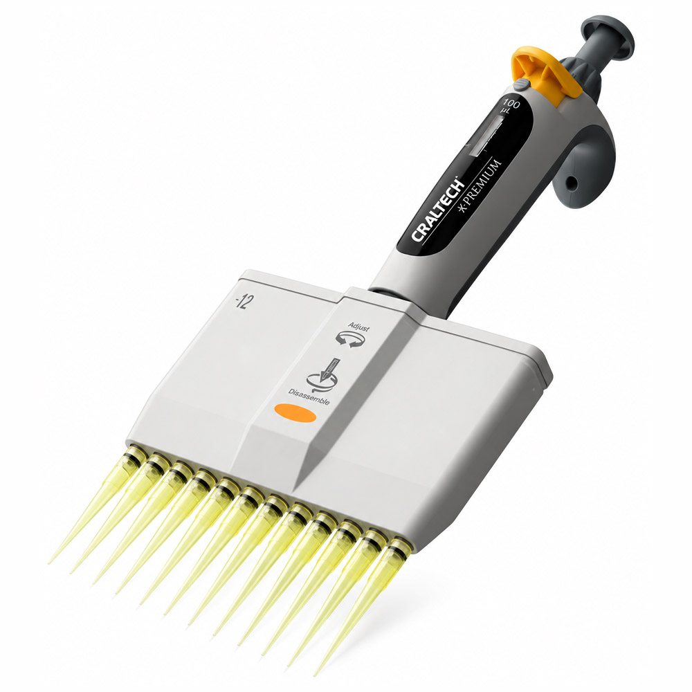 Micropipeta Multicanal Premium com 12 Canais Totalmente Autoclavavel 1 Micropipeta Multicanal Premium com 12 Canais - Totalmente Autoclavável - Com Adaptador Rack e Certificado de Calibração - CRALTECH - Imagem 2