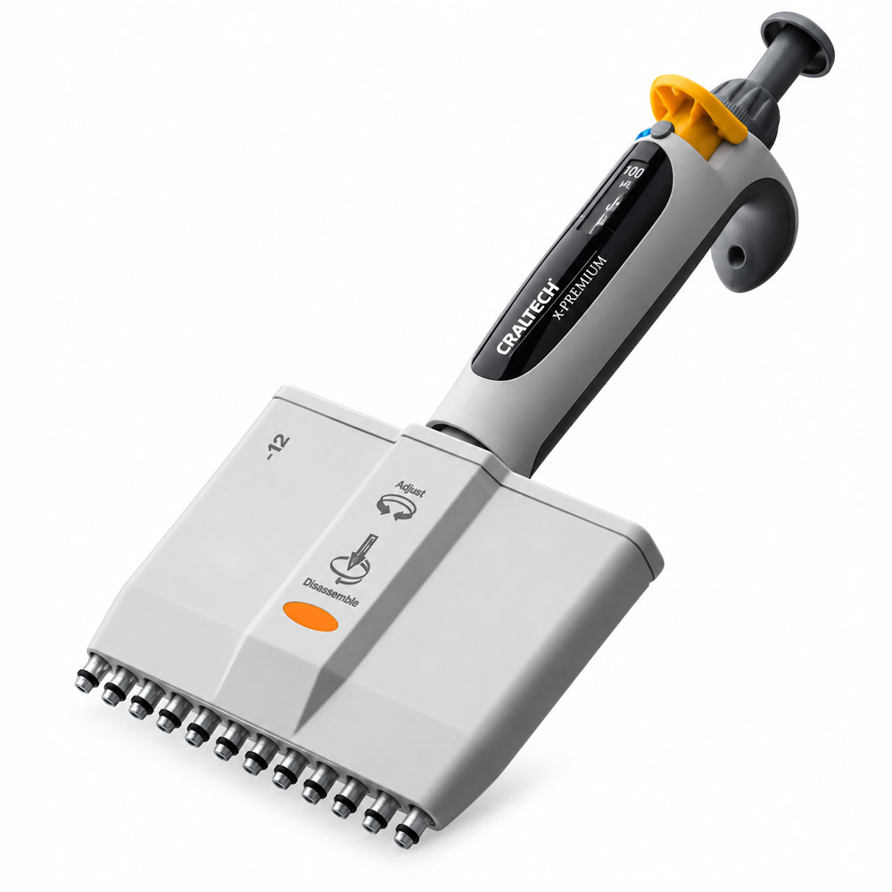 Micropipeta Multicanal Premium com 12 Canais Totalmente Autoclavavel 2 Micropipeta Multicanal Premium com 12 Canais - Totalmente Autoclavável - Com Adaptador Rack e Certificado de Calibração - CRALTECH