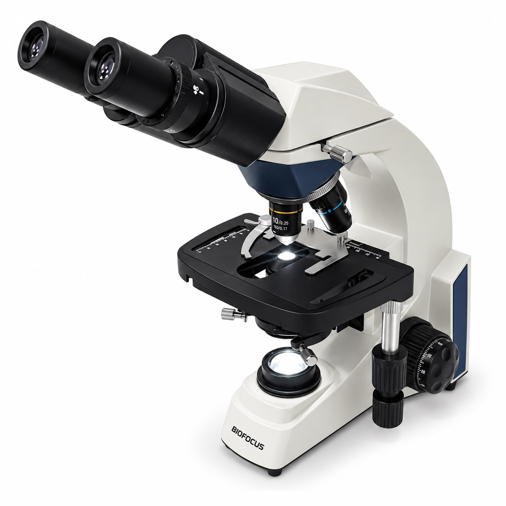 Microscopio Biologico Binocular BLUE1600BA L BAT 2 Microscópio Biológico Binocular - 4 Objetivas Acromáticas - Aumento de até 1600X - Modelo BLUE1600BA-L-BAT - BIOFOCUS