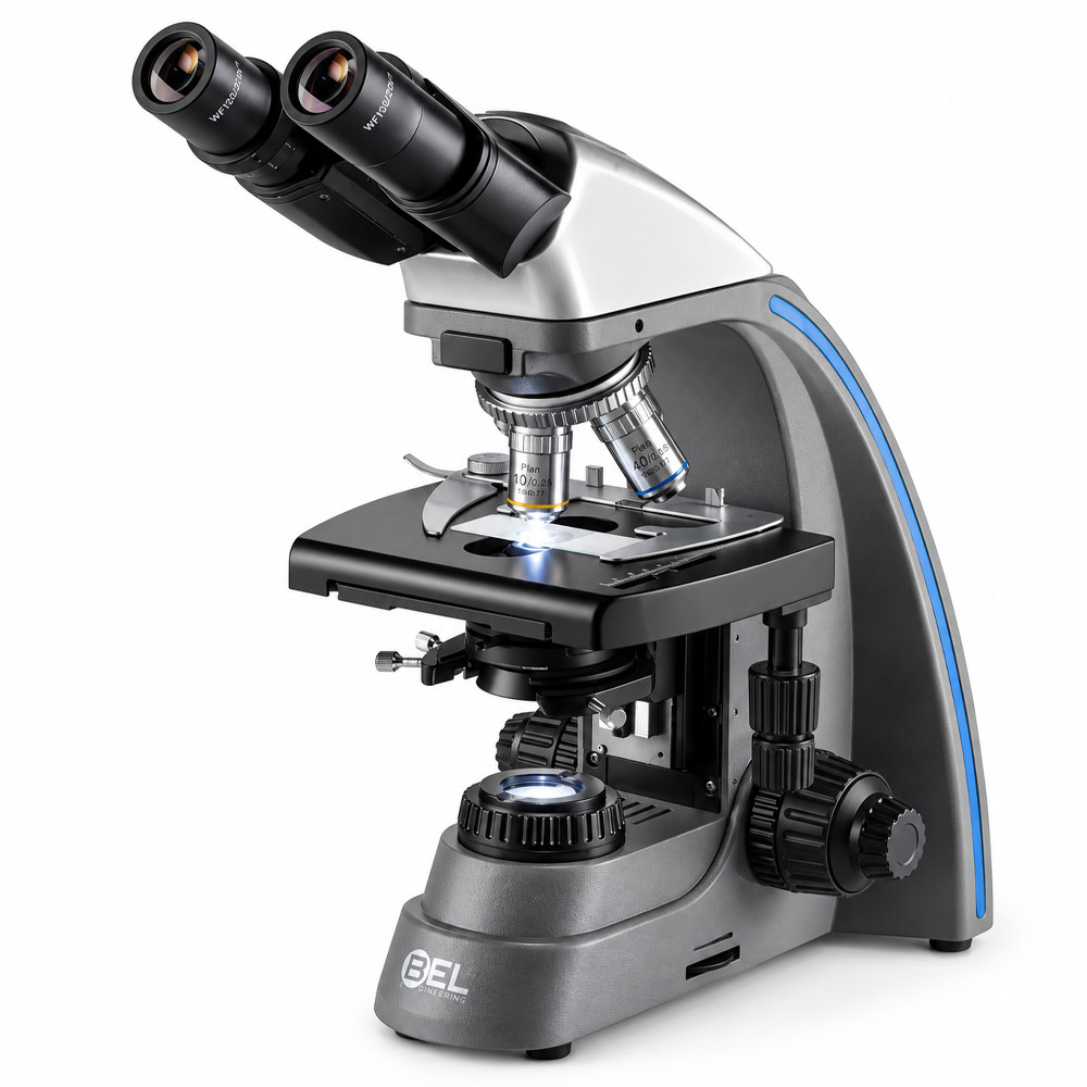 Microscopio Biologico Binocular SOLARIS B LED 1 Microscópio Biológico Binocular – Objetivas Planacromáticas 4X/10X/40X/100X – Aumento até 1000X – Com Revólver porta objetiva e Iluminação LED – Modelo SOLARIS-B-LED - BEL