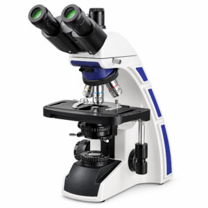 Microscópio Biológico Trinocular - 4 Objetivas Planacromáticas - Aumento de até 1000X - Com Óptica Infinita - Modelo BLUE1000-T-I-L-BI