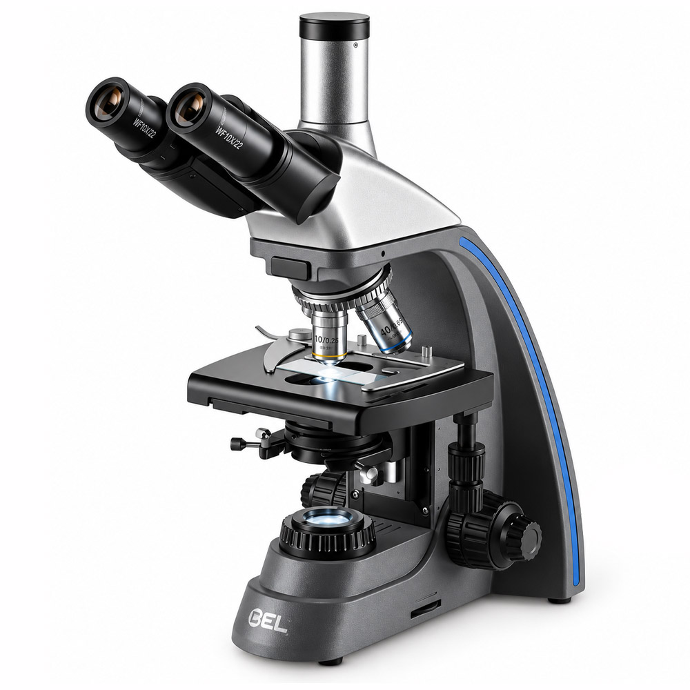 Microscopio Biologico Trinocular SOLARIS T LED Microscópio Biológico Trinocular – Objetivas Planacromáticas 4X/10X/40X/100X – Aumento até 1000X – Com Revólver porta objetiva e Iluminação LED – Modelo SOLARIS-T-LED - BEL