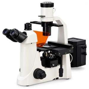 Microscópio Trinocular Invertido - 7 Objetivas Planacromáticas - Com Óptica Infinita, Contraste de Fases e Kit de Fluorescência - Modelo BIO-INVERT-FLUO