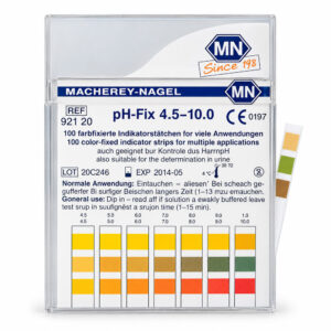 Papel Indicador de pH - Escala 4,5 a 10 pH - Graduação 0,5 pH - Caixa com 100 Tiras de 6x85mm - Modelo 92120 - MACHEREY-NAGEL