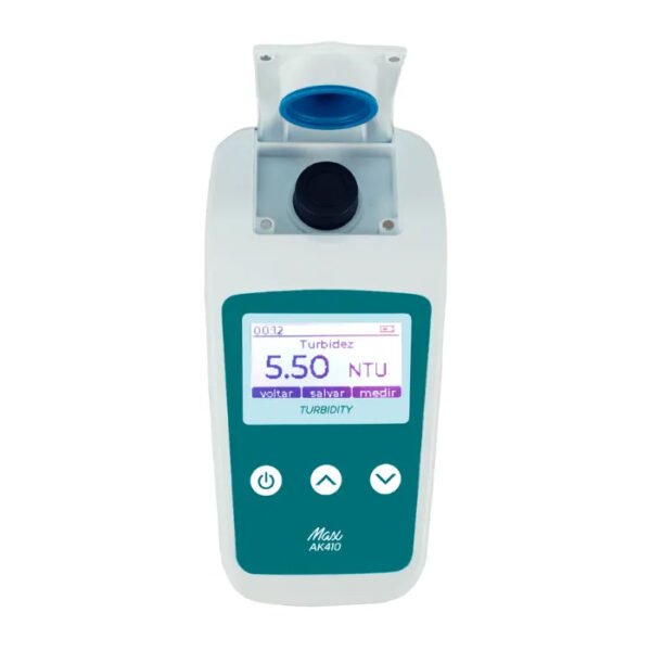 Turbidímetro Digital - Turbidez Max - Faixa de medição 0 a 1000 NTU - Resolução 0.01NTU (0 a 9.99 NTU) / 0.1NTU (10.0 a 99.9NTU) / 1NTU (100 a 1000 NTU) - Com Soluções e Maleta - Modelo AK-410