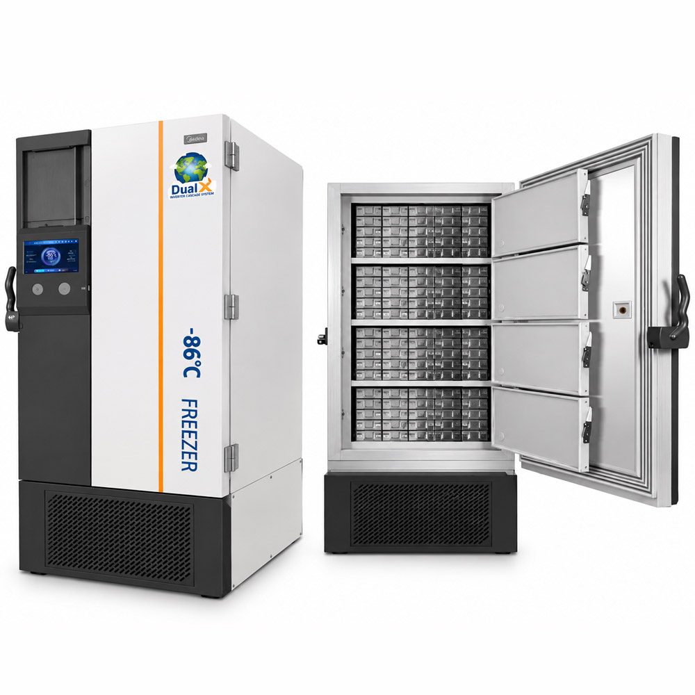 Ultra Freezer Com Touch Screen e Resfriamento Duplo MD 86L720BS Ultra Freezer - Com Touch Screen e Resfriamento Duplo - Faixa de Temperatura -40°C a -86°C - Capacidade 720 Litros - Modelo MD-86L720BS - MIDEA BIOMEDICAL