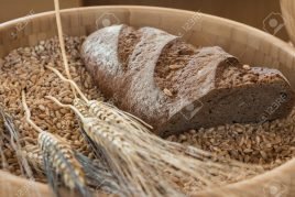 Bowl of Wheat Grains, Flour and Bread - Whole Grain Wheat Kernels